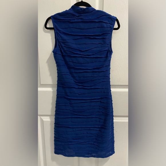 Max Studio Drape Neck Sleeveless Royal Blue Bodycon Dress. Size S. Ruched Side. - Picture 2 of 4